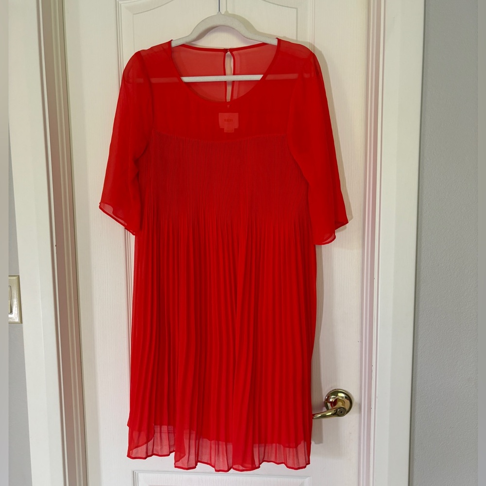 Maeve Anthropologie Red Pleated Midi Dress Women’s 6